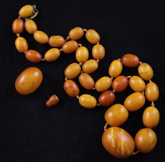 A single strand graduated amber bead necklace, 24in.